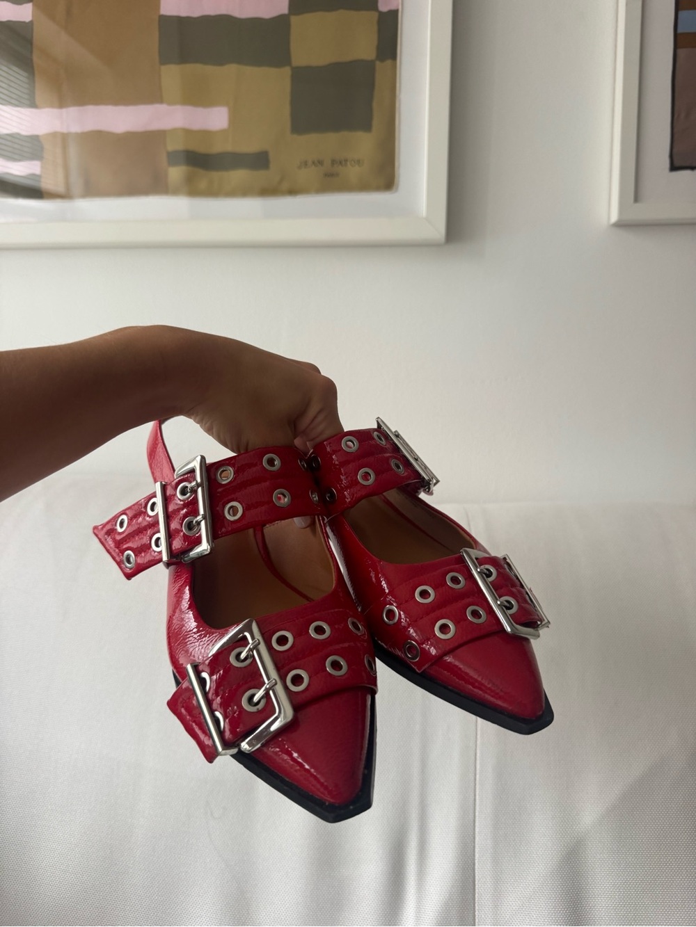 Steve Madden Red Patent Pointed Buckle Flats